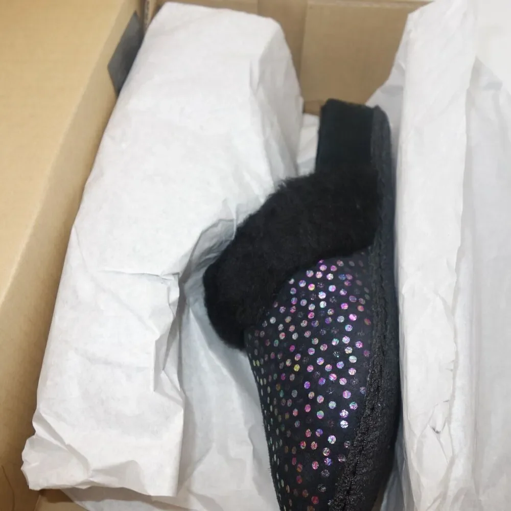 NEW Sorel Nariska Slide II Black Sparkle Slippers Fleece Lined Kids Girls Size 4
